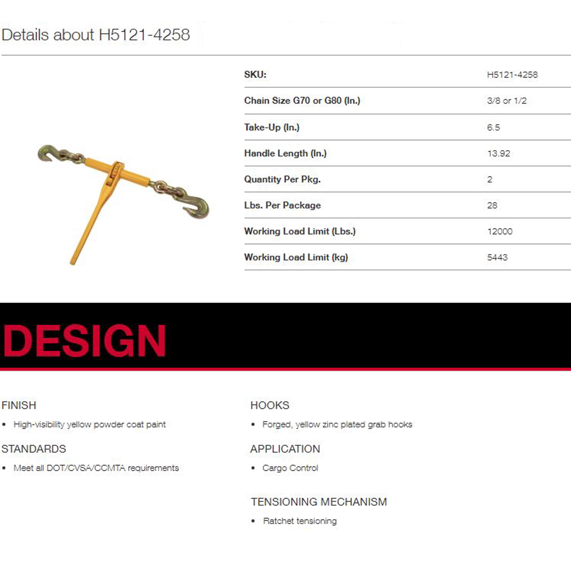 3/8"- 1/2" Ratchet Binder Plus Loadbinder, 2 Pack, Peerless Chain, #H5121-4258