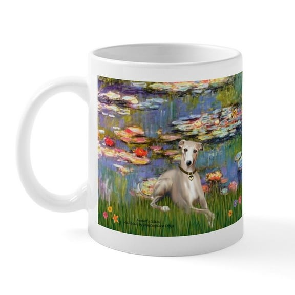 CafePress - Lilies & Whippet Large Mug - 11 oz Ceramic Mug - Novelty Coffee Tea Cup