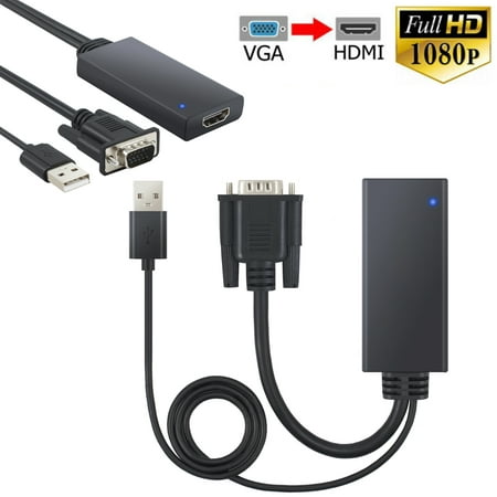 ESYNIC VGA to HDMI Converter Cable 1080P HD VGA Video Audio to HDMI Adapter Audio Video Converter Cable USB Audio Output Gold Plated for PC TV Desktop Laptop DVD HDTV Projector HDTV