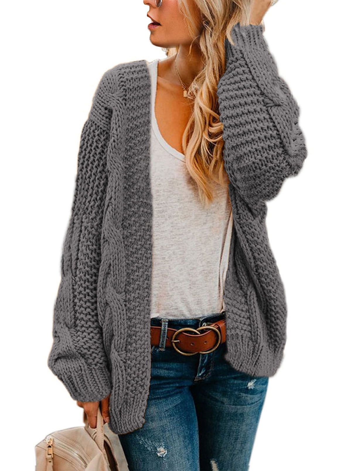 Aleumdr Womens Petite Sweater Coat Long Sleeve Dark Gray Open Front ...