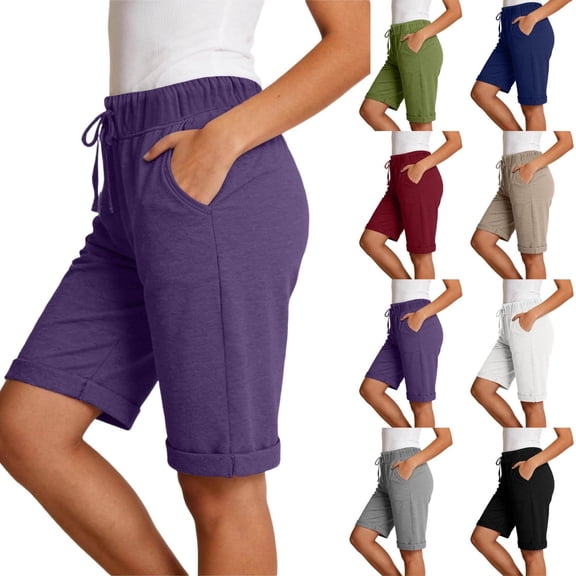 akafmk Women's 10" Bermuda Shorts High Waisted Loose Straight Leg Slim Lightweight Summer Shorts