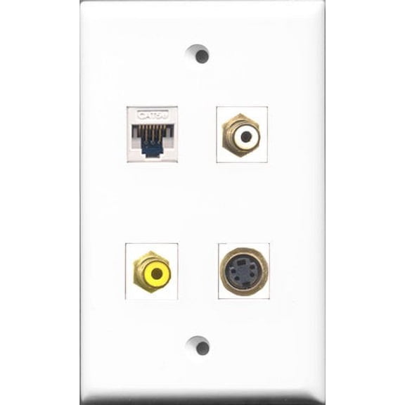 RiteAV 1 Port RCA White and 1 Port RCA Yellow and 1 Port S-Video and 1 Port Cat5e Ethernet White Wall Plate