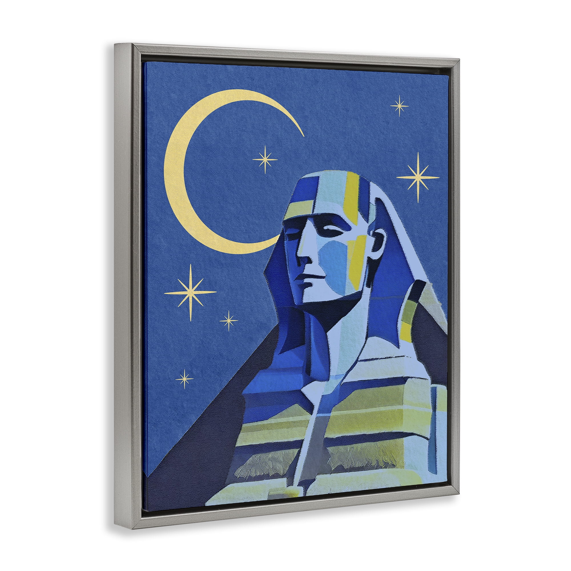 Stupell Industries Sphinx with Moon Buildings & Architecture Painting Gray Floater Framed Canvas Art Print Wall Art, 25 x 31