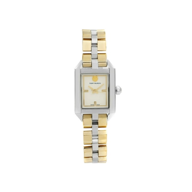 Tory Burch Dalloway Two Tone Steel Cream Dial Rectangle Face Quartz Watch TB1102 Pre-Owned Tory Burch Dalloway Two Tone Steel Cream Dial Rectangle Face Quartz Watch TB1102 Pre-Owned