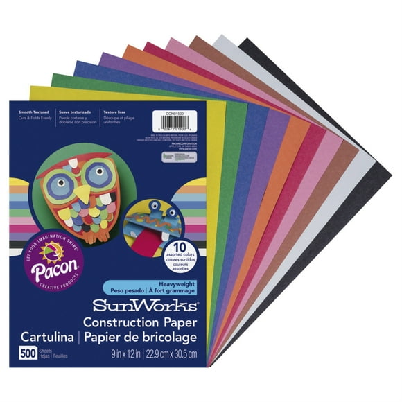 SunWorks Construction Paper, 9 x 12 Inches, Assorted Colors, 500 Sheets