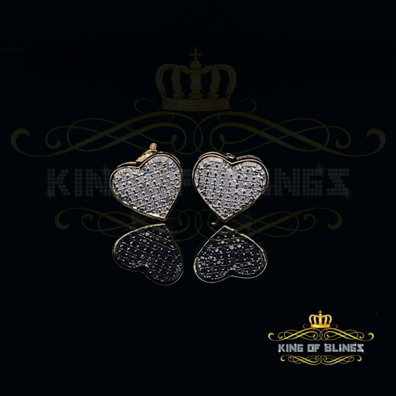 King of Bling's Aretes Para Hombre Heart 925 Yellow Silver 0.25ct Diamond Women's /Men's Earring