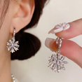 thumbnail image 2 of Cubic Ziconia Snowflake Dangle Hoop Earrings for Women Sparkling Crystal Winter Flower Dangling Charm Huggie Hoops Statement Earrings for Christmas, 2 of 9