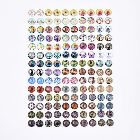 140pcs Glass Cabochons with Self-Adhesive for DIY Jewelry Making Half Round with Mixed Patterns Mixed Patterns 12x4.5mm