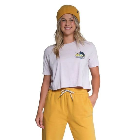 Salty Crew Women's Go Sailin Crop Boyfriend Relaxed Fit Premium Tee T-Shirt (X-Large, Lavender Fog)