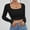 04# Black, variant on Women's Square Neck Long Sleeve Ribbed Slim Fitted Casual Basic Crop Top Red M