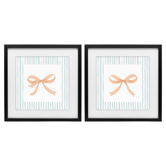 Stupell Industries Orange Bows and Blue Stripes 2 Piece Black Framed Print Under Glass Set, design by Patricia Pinto