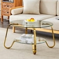 thumbnail image 3 of 31.5" Gold Round Glass Coffee Table Modern Living Room Table 2-Layer Sofa Center Cocktail Table for Small Space Apartment, Clear Top and Retro Metal Frame (Gold), 3 of 7