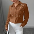 thumbnail image 4 of SYMOID Womens Dressy Long Sleeve Blouse with Pearl Beaded Accents - Business Casual Button Down Top, Stretch Fit - Brown,Size XL, 4 of 6