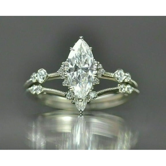2Ct Marquise Cut Lab Created Diamond Bridal Wedding Ring 14K White Gold Plated