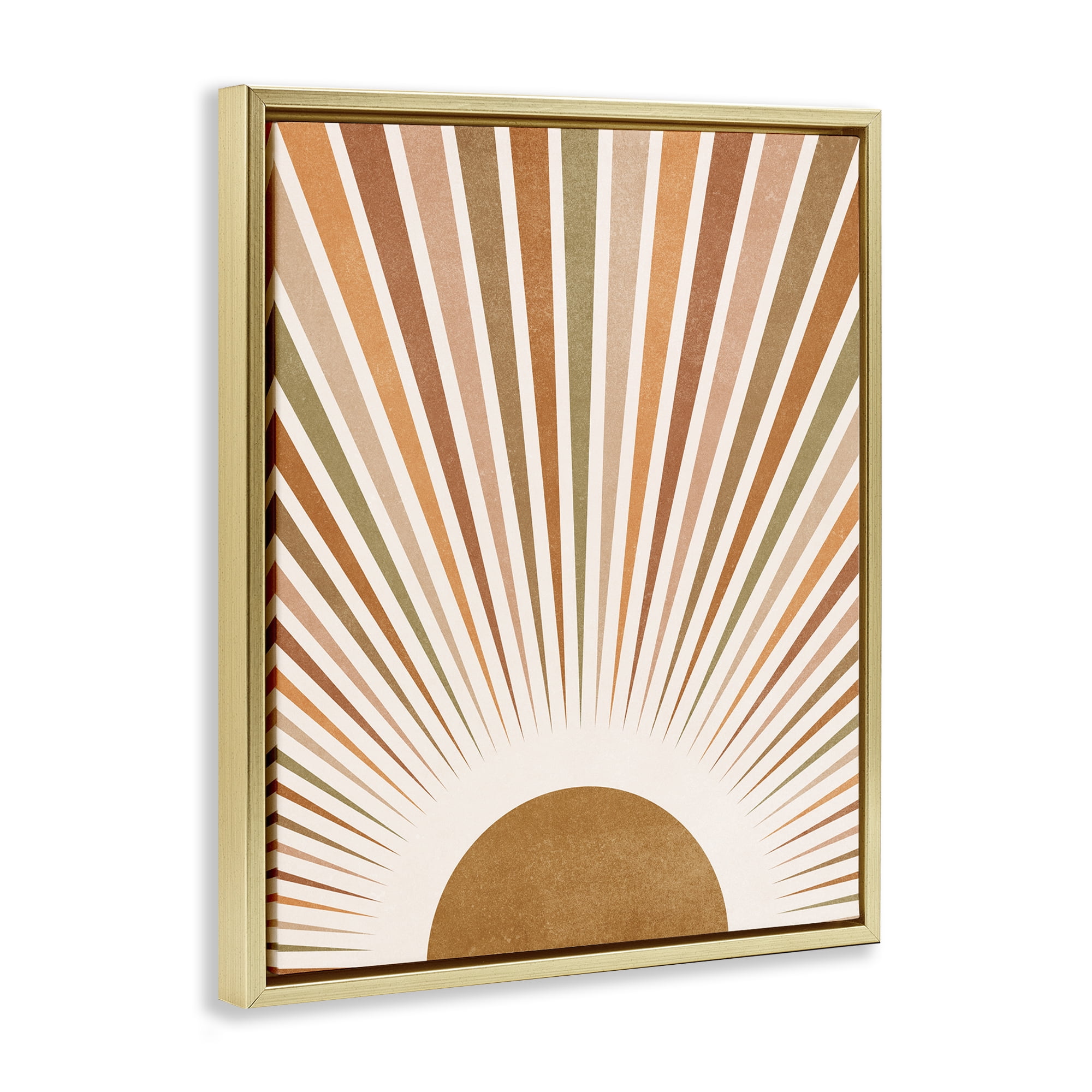 Stupell Industries Vintage Boho Sunburst Landscape & Nature Painting Gold Floater Framed Canvas Art Print Wall Art, 17 x 21