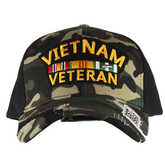 United States Vietnam Veteran Camo Black Distressed Cap