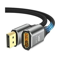 8K DisplayPort Extension Cable 6Feet, DisplayPort 1.4 Male to Female Extension Cable, Braided DP to DP Extended Cord, Supports 8K@60Hz,4K@120Hz (Grey, 6 Ft)