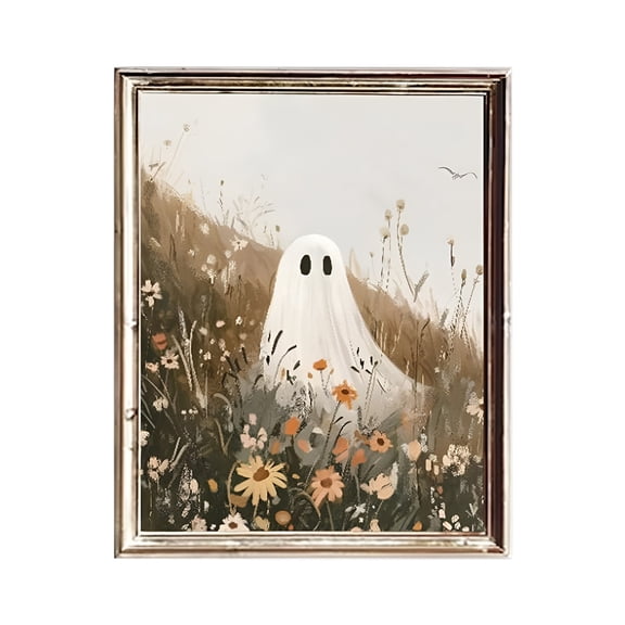 MOQIN Halloween Wall Art Prints - Gold Framed Vintage Halloween Wall Art, Rustic Landscape Wall Decor, Cute Ghost Decor Wall Art, Aesthetic Halloween Wall Decor (8×10 Inch)
