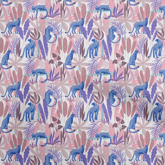 oneOonePolyesterSpandexLightPinkFabricTropicalAbstractLeafWithAnimalSewingCraftProjectsFabricPrintsByYard56InchWide