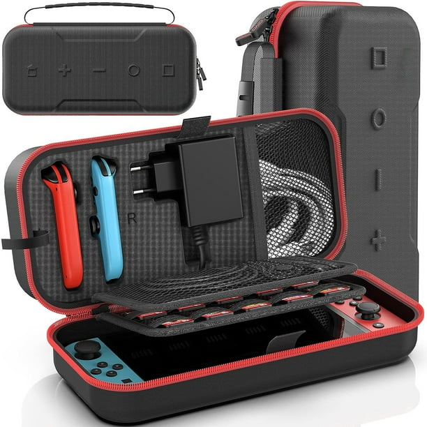 Bolso para Nintendo Switch/OLED, bolsa de transporte grande para Joycon y fuente de alimentación, funda rígida para Switch OLED con espacio para guardar 20 juegos y accesorios de Switch
