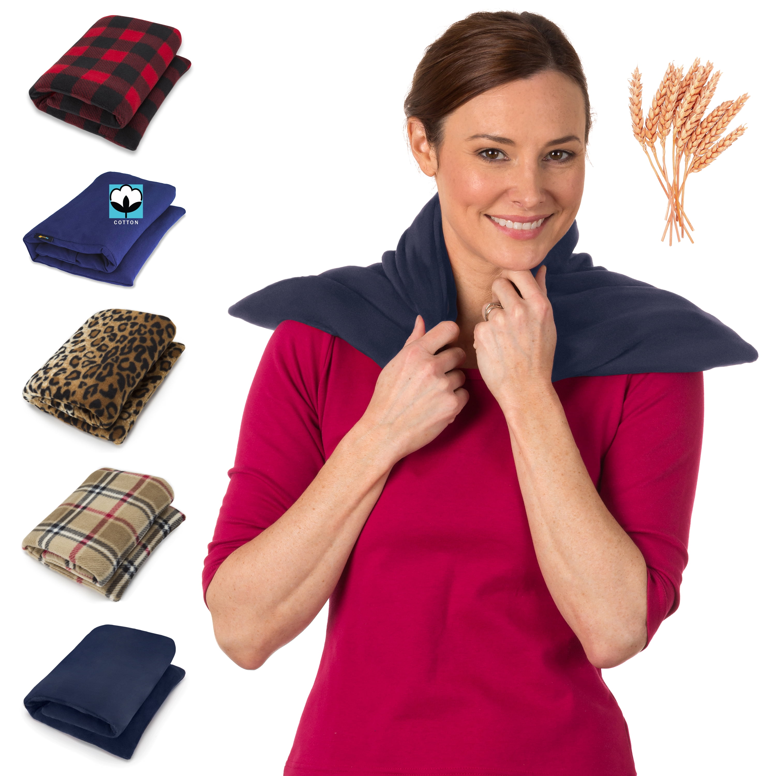 Sunny Bay Extra Large Body Heating Wrap, Back Pain Relief, Moist Heat Bean Bag, Washable Fleece Cover, Navy Blue