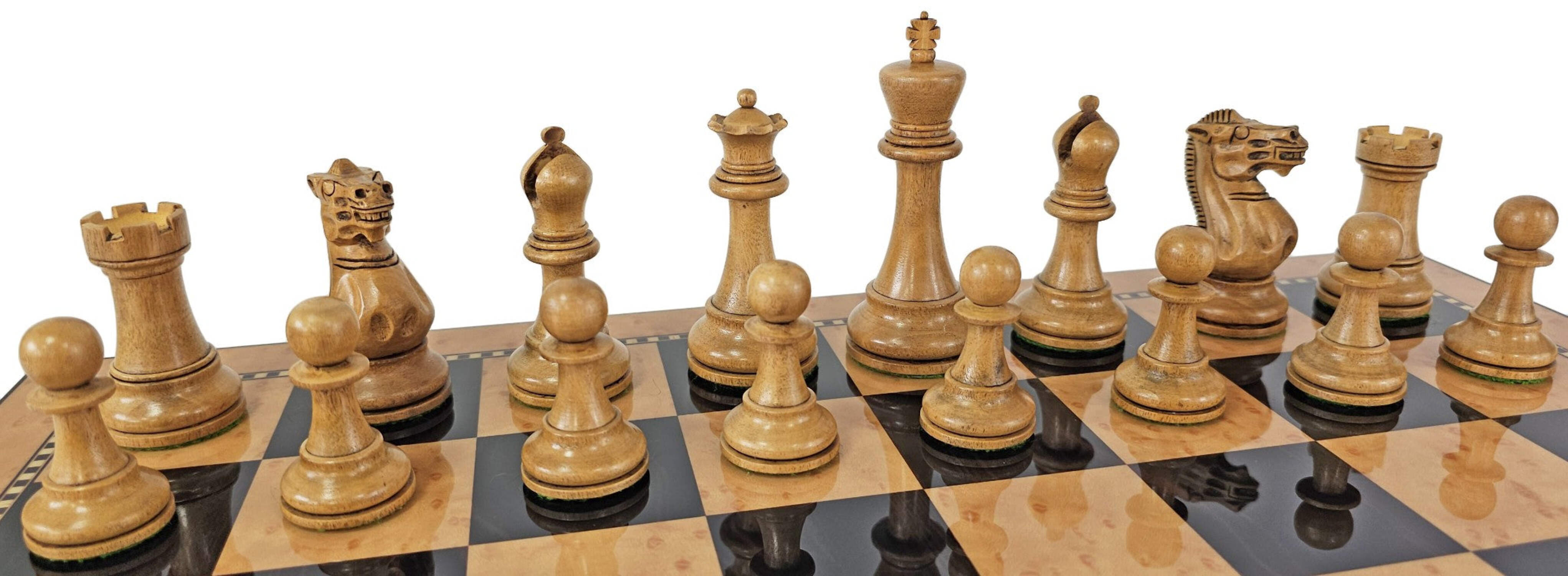 Black / Antiqued 3 3/4" Anderssen Staunton Wood Chess Set 18" Walnut Color Board