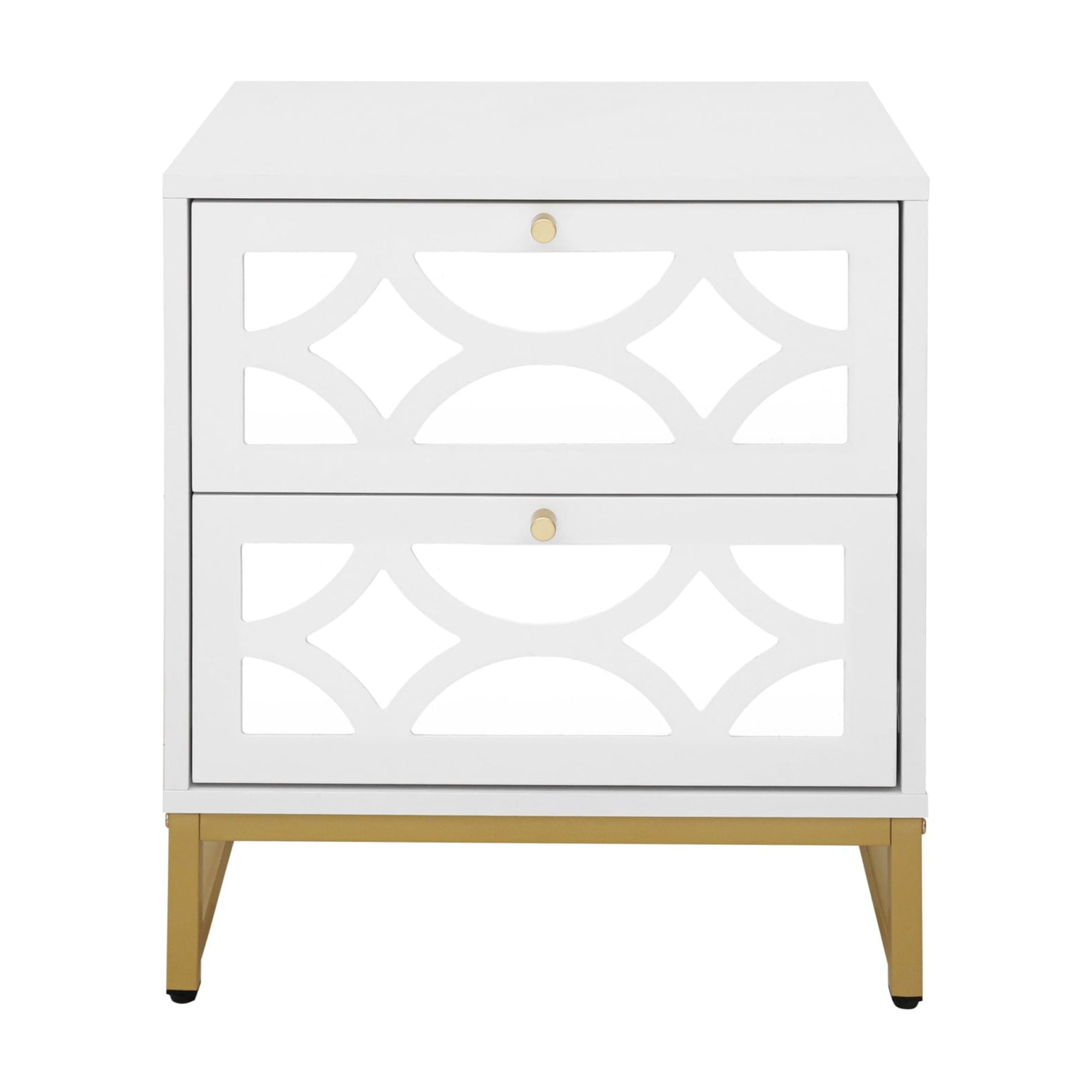 Kepooman Nightstand Side Table with 2 Drawer, Mirrored End Table with Gold Legs for Bedroom, White Bedside Table Kepooman Nightstand Side Table with 2 Drawer, Mirrored End Table with Gold Legs for Bedroom, White Bedside Table