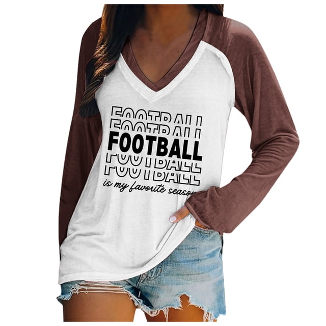 Chandails à Col Rond Légers Décontractés pour Femmes à Manches Longues, T-Shirt à Enfiler Imprimé Graphique de Football, Hauts Athlétiques pour Femmes, Coupe Ample, Chemises d'Été pour Femmes, Chemise d'Été pour Femmes, Chemise à Rayures pour Femmes
