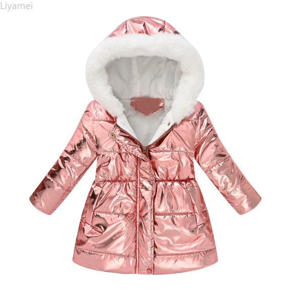 Liyamei Kids Hooded Padded Jacket with Zipper for Winter Warm Mid Length Wear Size 2-3 Years