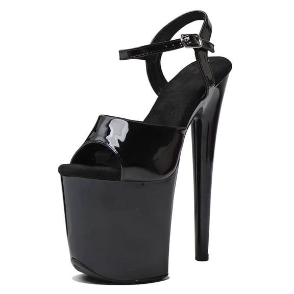 WUXIN H&P Women's 8-Inch Platform Heels, Stiletto Ankle-Strap Sexy Pole Dancing Exotic High Heel Shoes for Party & Club, Black 7