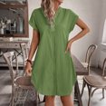 thumbnail image 6 of ClodeEU Women's V Neck Short Sleeve Button Down Shirt Dress, Solid Color Casual Dress Green,Women's Plus S, 6 of 8