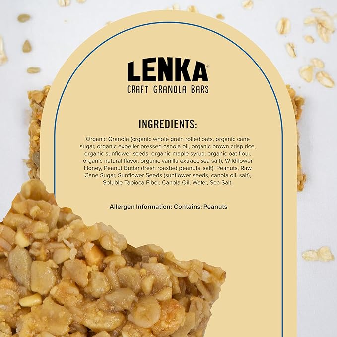 LENKA Handmade Craft Granola Bars - Peanut Butter with Sea Salt Gluten Free High Fiber - Sweet & Salty Chewy Granola Bar - 12 Pack