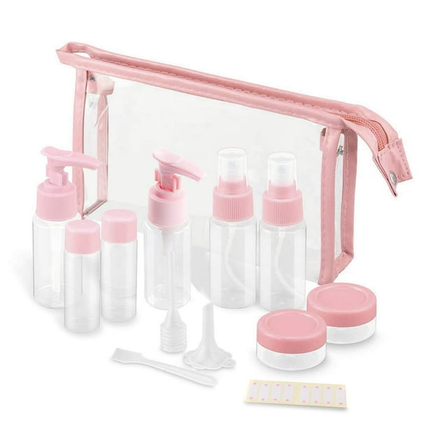 Kit de botellas de viaje, juego de contenedores de artículos de tocador portátiles a prueba de fugas, contenedores de cosméticos PET transparentes de tamaño de vuelo para loción, champú,