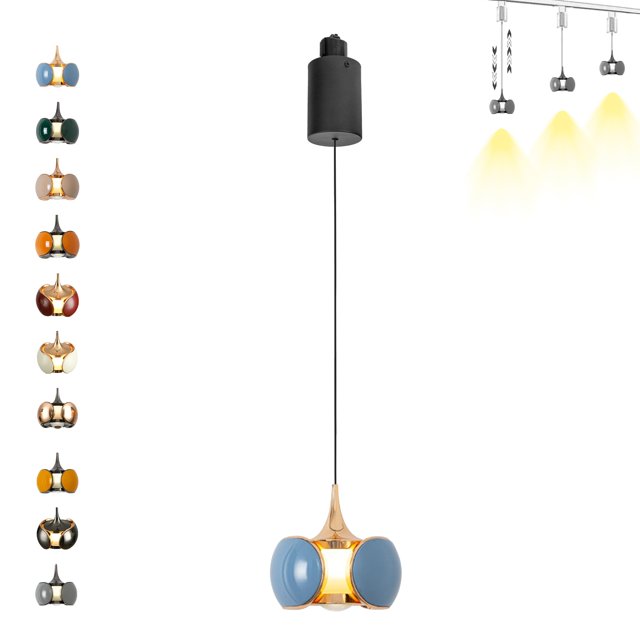 FSLiving Track Light Pendants 5W Adjustable Levitate J-Type Retractable Track Pendant Light with Macaron Pendants Indoor Island Light Adjustable Height Warm White 3000K for Kitchen,Blue - 1 Pack