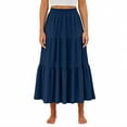 thumbnail image 6 of Women’s High Waist Tiered Maxi Skirt with Elastic Waistband and Pockets Flowy A Line Lightweight Casual Skirt Navy 2XL, 6 of 7