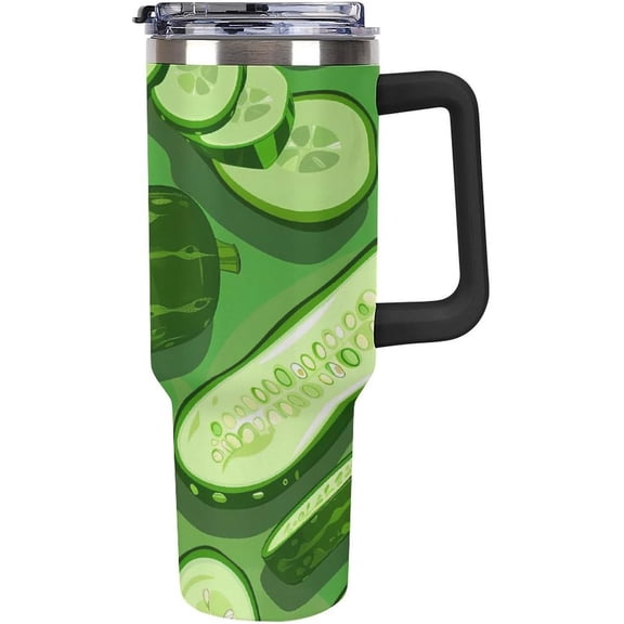 Fresh Dill Pickle Cute Tumbler with Lid and Straw 40 Oz Stainless Steel Insulated Water Bottle with Handle