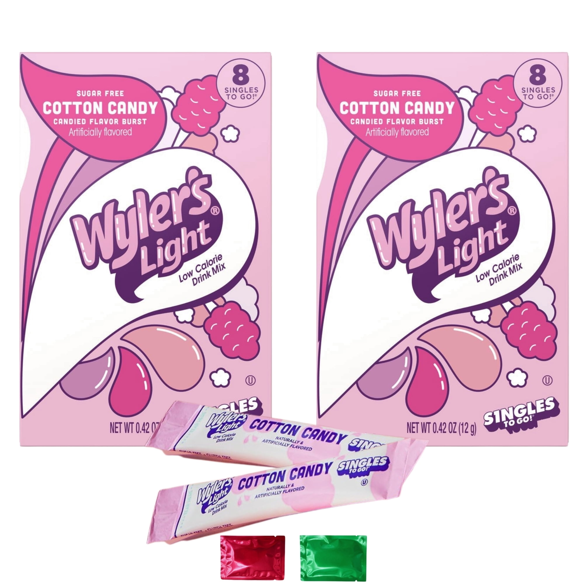 Wyler's Light Cotton Candy Powdered Drink Mix, Sugar Free Powder Beverage Juice Flavor Watertok Water Drinks Packets 8 Singles per Pack(18 Servings 2 Pack) with 2 Snoep in Beperkte Oplage