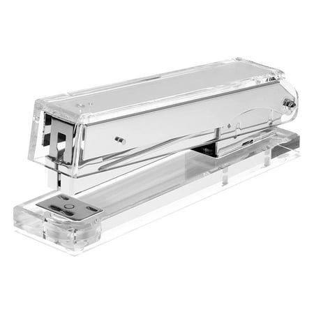 OfficeGoods Agrafeuse Acrylique - Accessoire Moderne Magnifique pour le Bureau Élégant à la Maison, au Bureau Ou à l'École - Prend des Agrafes Standard 1/4 Pouces - 5.25 Pouces de Long - Argent