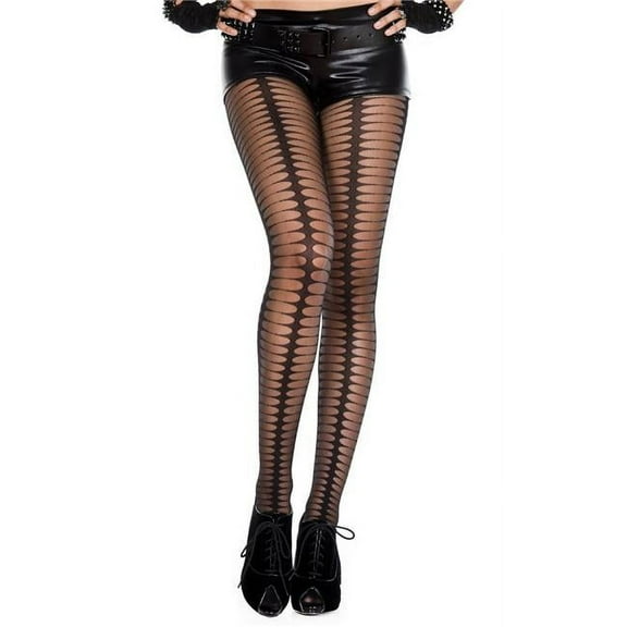 Music Legs Women's Women's Oval Design Sheer Pantyhose; Black 7176-BLACK