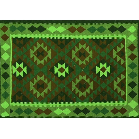 Ahgly Company Indoor Rectangle Oriental Green Traditional Area Rugs, 2' x 4'