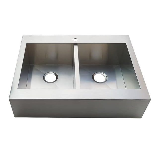 Modern Edinburg Drop-In 36 in. Double Bowl Kitchen Sink - Brushed