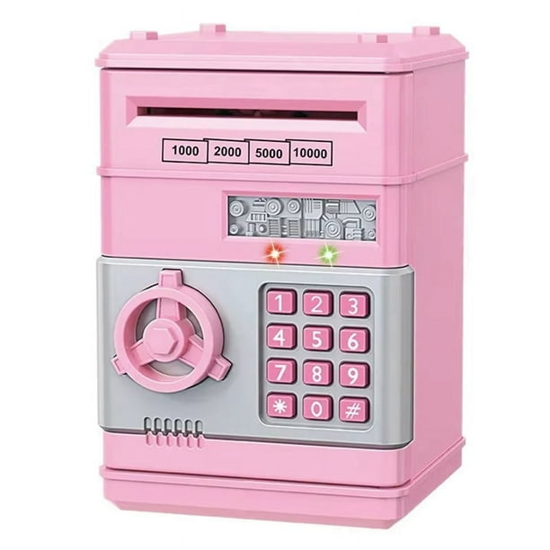 Alcancía Electrónica Automática, Mini Caja de Seguridad para Monedas, Caja de Ahorros, Contraseña, Cerradura con Llave, Cajero Automático, Regalo para Niños, Color Rosa