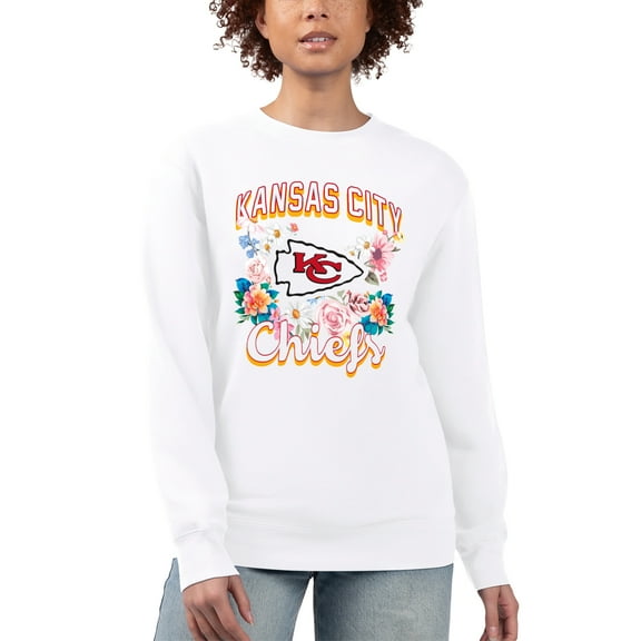 Women's G-III 4Her by Carl Banks White Kansas City Chiefs Flower Logo Graphic Fleece Pullover Sweatshirt