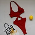 thumbnail image 3 of Women‘s One Piece Swimsuit Sexy Halter Cut Out Bathing Suits Solid Color Backless Monokini Swimwear, 3 of 3