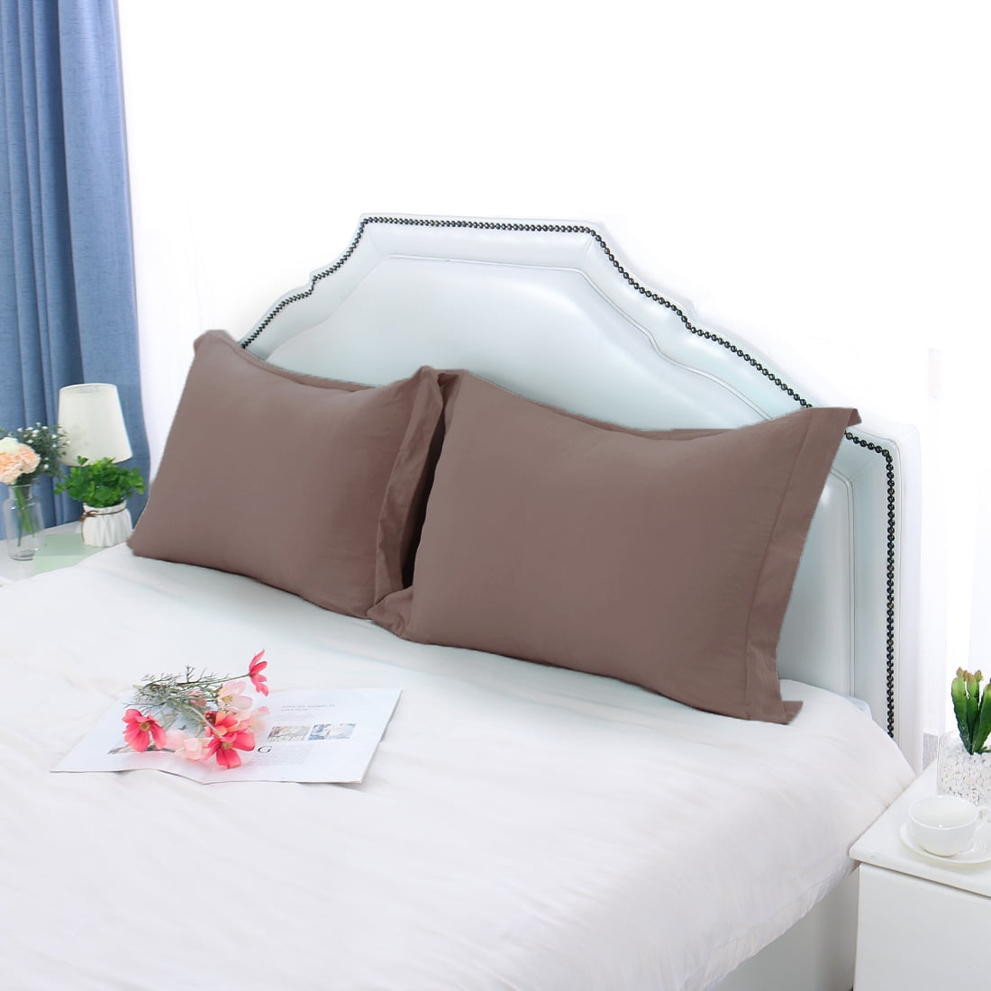 Housine Pom-Fringe Cotton Pillow Covers 18.9in x 29.1in White Set of 2 Tassel Sham Set Cotton Pillowcase Queen Size