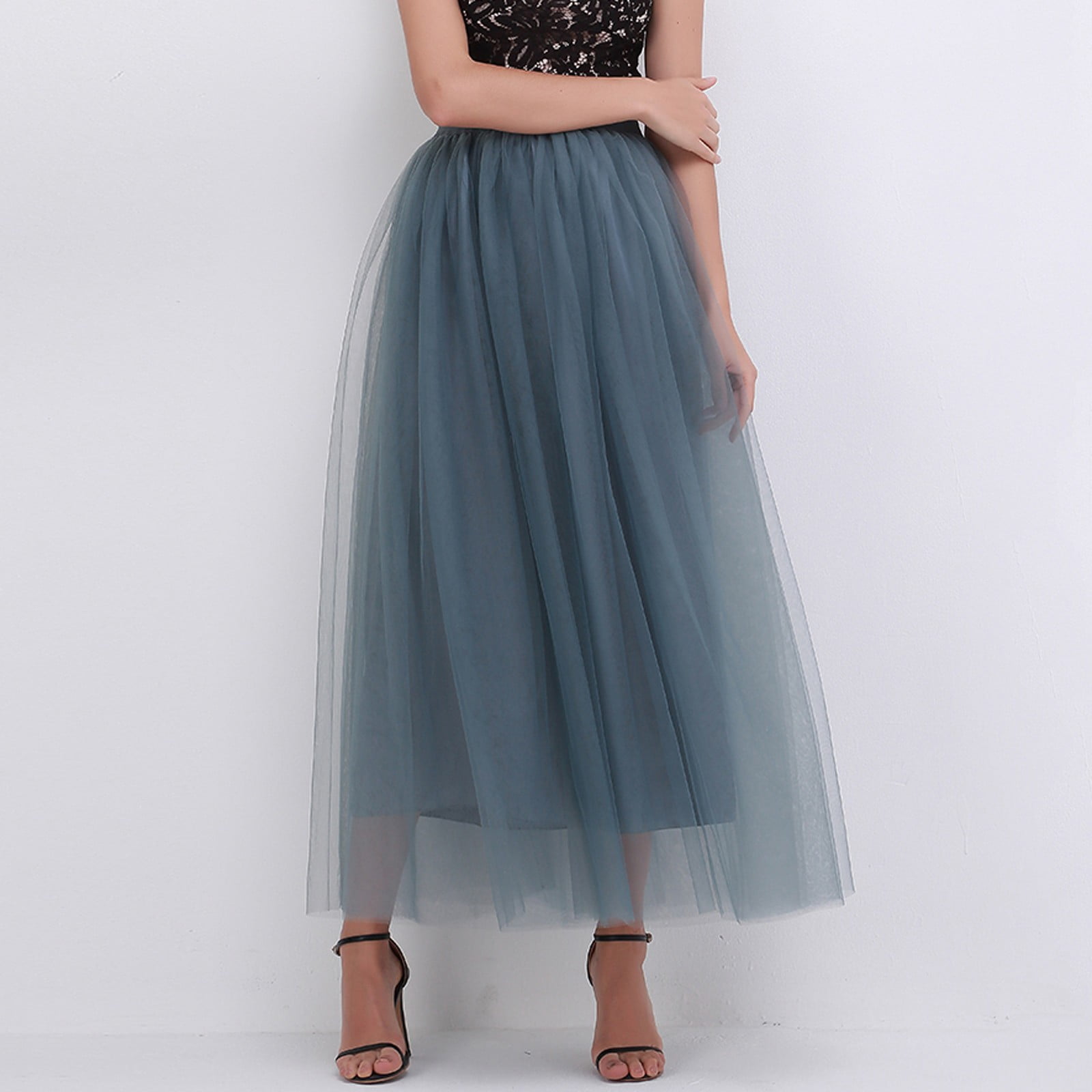 Aayomet Maxi Skirt Women Plus Size Mesh Tulle Skirt Pleated
