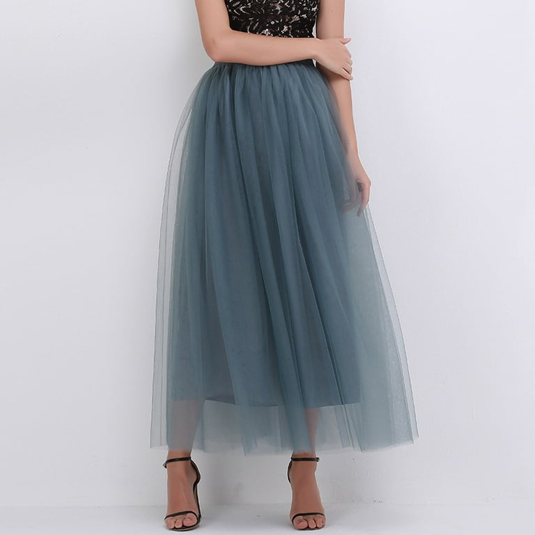 Aayomet Maxi Skirt Women Plus Size Mesh Tulle Skirt Pleated