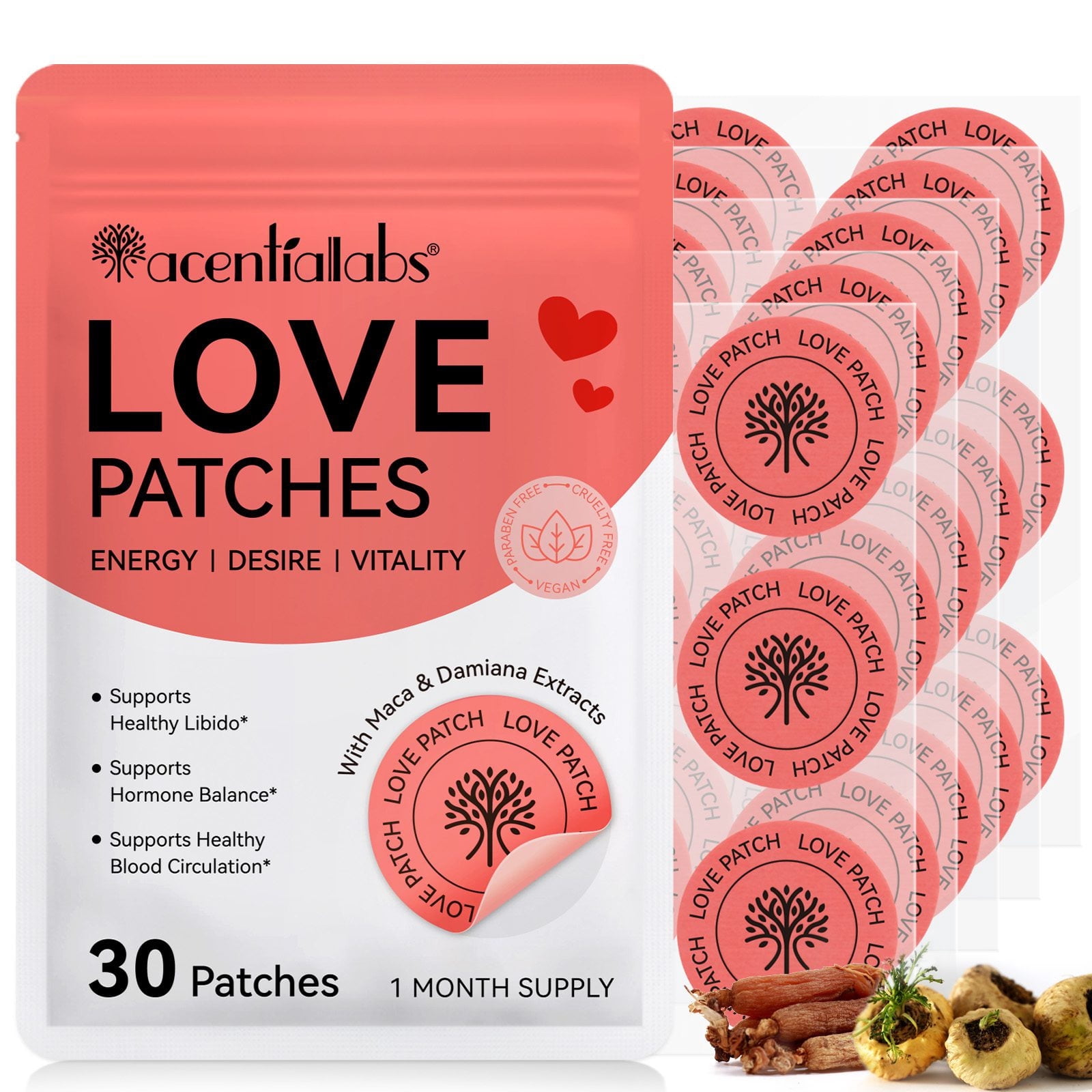 Love Patches, Ashwagandha and Red Ginseng to Enhance Intimate Wellness and Energy - 30 Count