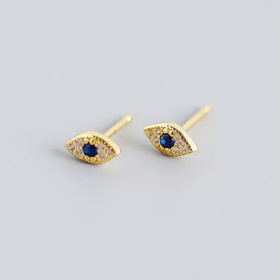 GKNET 925 Sterling Silver Boho Evil Eyes Marquise Cz Post Stud Earrings A1889-Gold