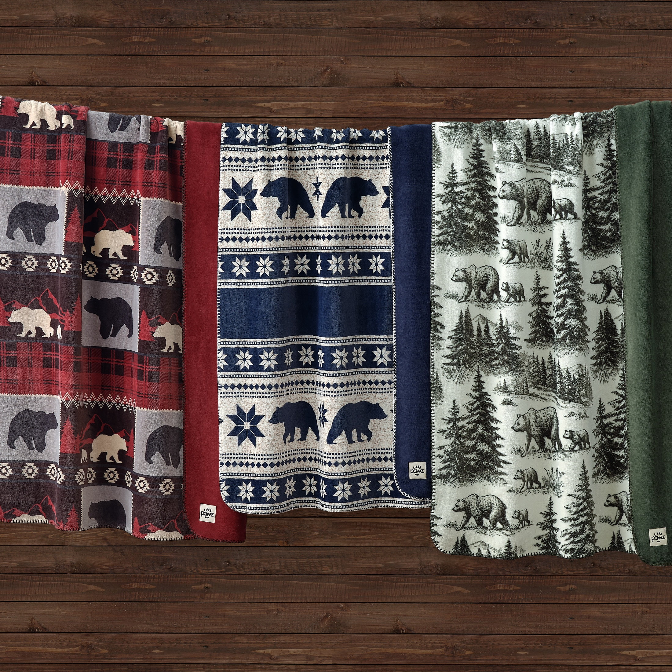 Pawz Plush Oversized Throw Blanket for Couch or Bed, Soft Flannel Fleece, Red Bears, 50"x72"